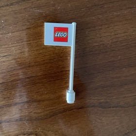LEGO Vintage Flag White Flag on Flagpole, Straight with Red Small Lego Pattern