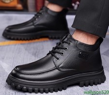 Casual Men's Round Toe Lace up Leather Warm Thick Ankle Boots Winter Shoes size