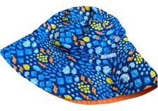 UV Skinz Hat-Kids Orange Bucket Cap Wide Brim Outdoor Reverse To Blue Fish Print