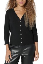 Susan Graver Women's Rib Knit V-Neck Button Front Cardigan Blk