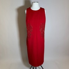 NWD Andrew Marc Red/Gold Embellished Sleeveless Sheath Dress Womens Size 12