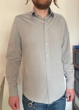 OLYMPUS LEVEL 5 BODY FIT Shirt Slim Stretch Long Sleeve 40/15 3/4 Light Grey Fitted