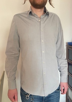OLYMPUS LEVEL 5 BODY FIT Shirt Slim Stretch Long Sleeve 40/15 3/4 Light Grey Fitted