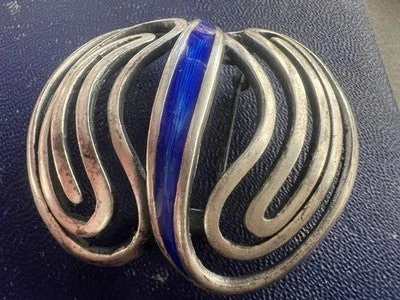 🔴 OTTAVIANI spilla argento 925 con smalto blu doppia chiusura vintage - Immagine 3 di 4