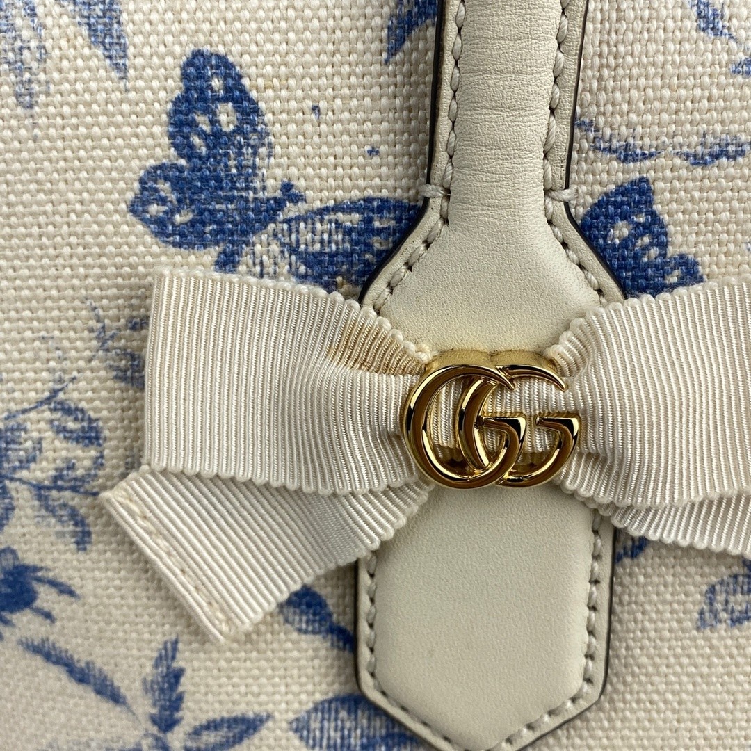 GUCCI Herbarium Tote Bag Women's Canvas Floral GG Ribbon Used thumbnail 5