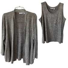Susan Graver Khaki Metallic Set Tank and Cardigan size 1X
