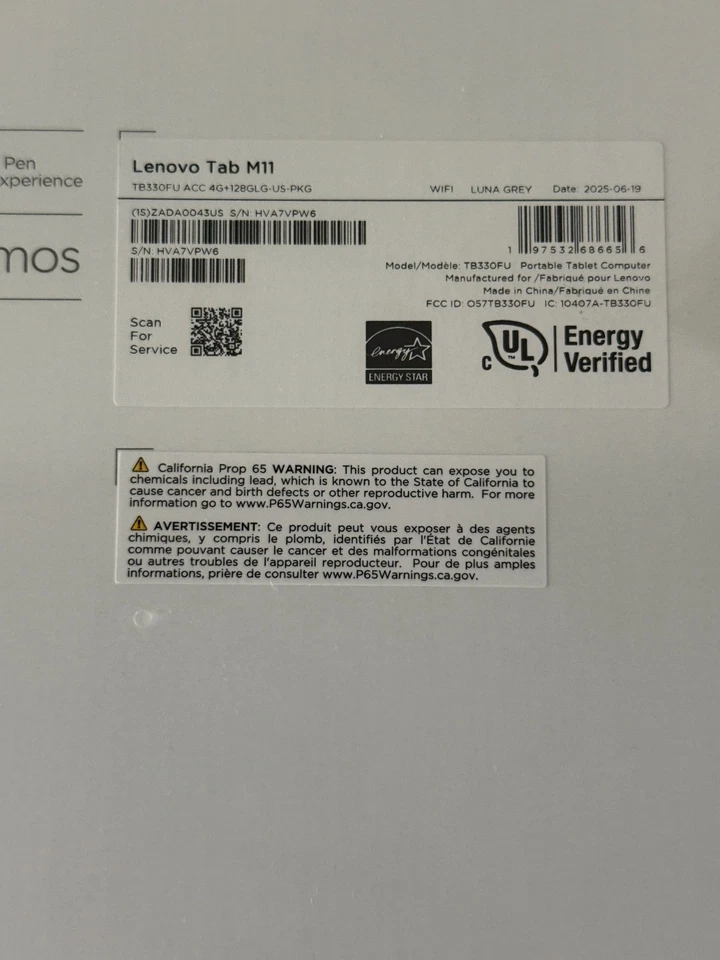 Lenovo Tab M11 Tablet with Pen-4GB / 128GB / 11" / Luna Grey (ZADA0140US)-SEALED - Image 4 of 4