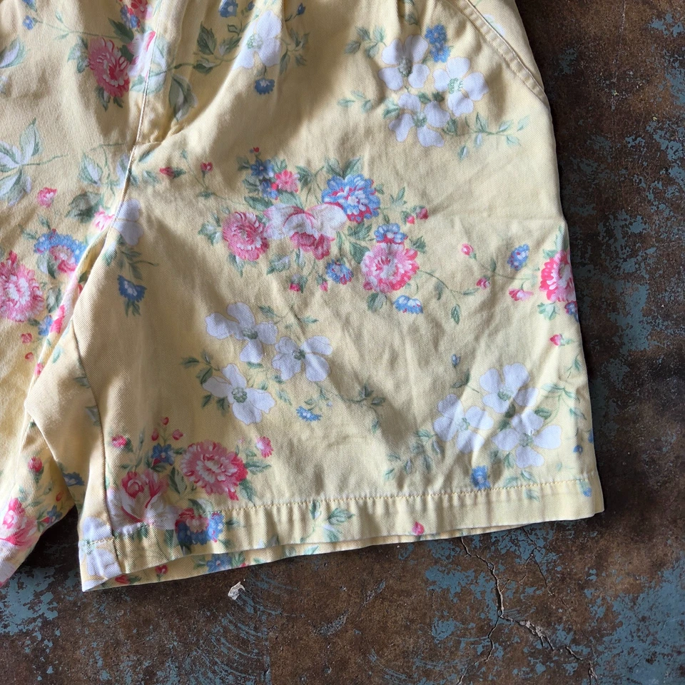 Pantalones Cortos Vintage Años 80 Liz Claiborne Amarillo Floral Talla M Tiro Alto Mamá Cottagecore Foto 4 de 4