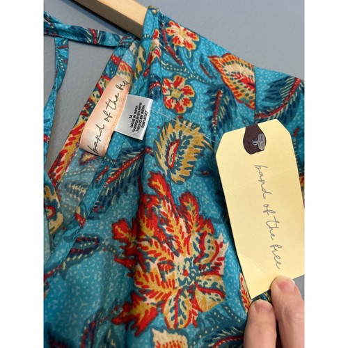 Band of the Free Teal Floral Print Maxi Dress Bohemian Wrap Tie Back Medium NWT - Picture 3 of 9