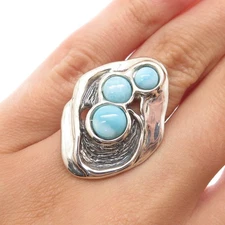 HAGIT GORALI 925 Sterling Silver Vintage Israel Larimar Modernist Ring Size 5.5