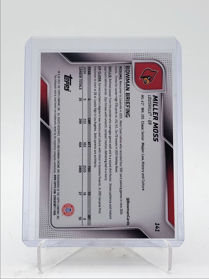 MILLER MOSS 2025 BOWMAN UNIVERSITY CHROME 1ST BLACK GOLD STEALTH /25 Q4282 - Image 2 of 2