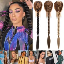 US 100 Natural As Human False Braided Ponytail Wrap On Hair Extensions Hair Tie