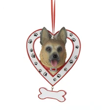 German Shepherd in Heart w/Dangle Bone Ornament