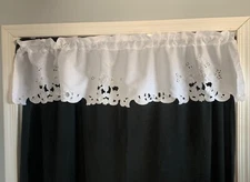 White Floral Embroidered Scalloped Cut Out Linen Curtain Valance 60"Wx14"L For W