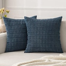 Pack of 2 Corduroy Decorative Throw Pillow Covers 18x18 Inch Pack of 2 Blue