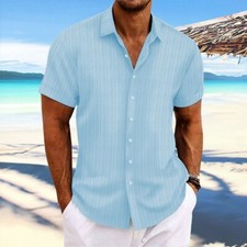 Mens Buttons Down T Shirt Short Sleeve Summer Plain Polo Tops  Blouse Tee Shirt
