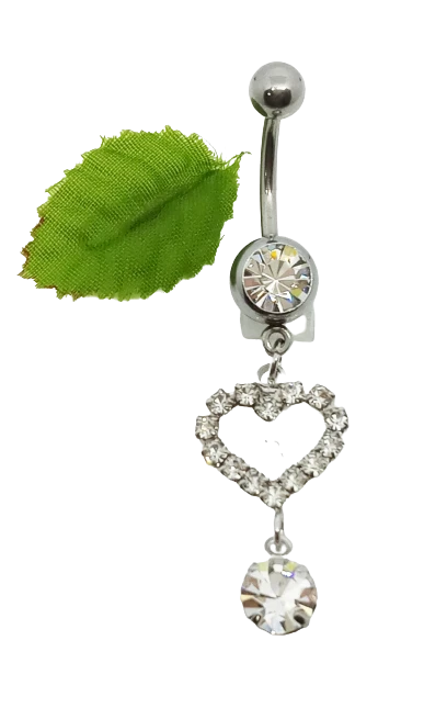 Piercing in acciaio da ombelico gioiello cuore argento scritta sexy brillantini - Immagine 3 di 4