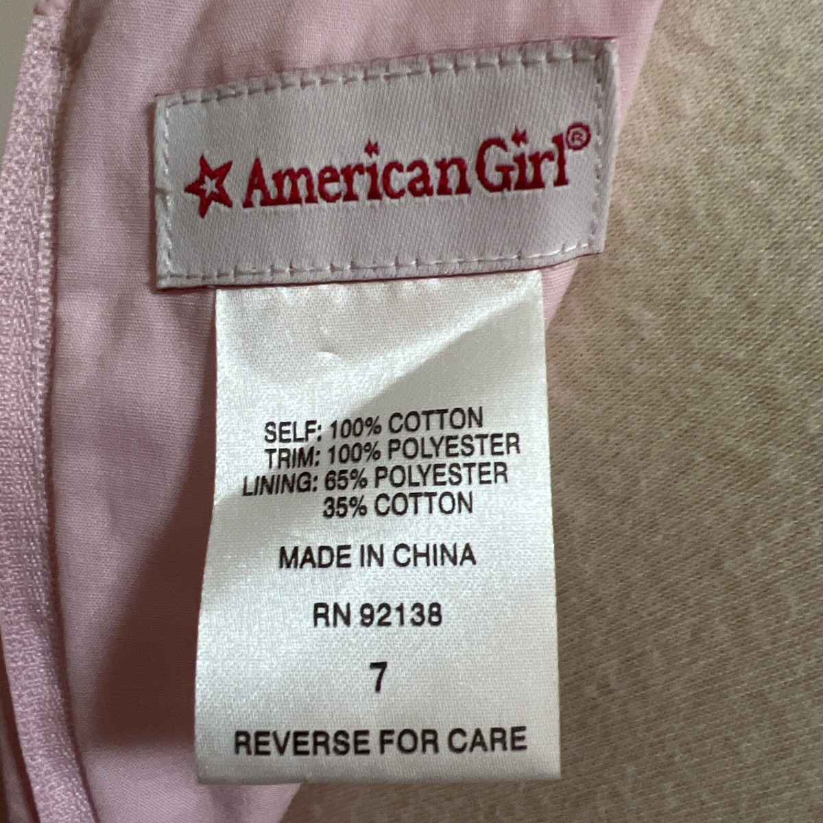 American Girl Dress Girls Size 7 Pink W/embroidered Flowers