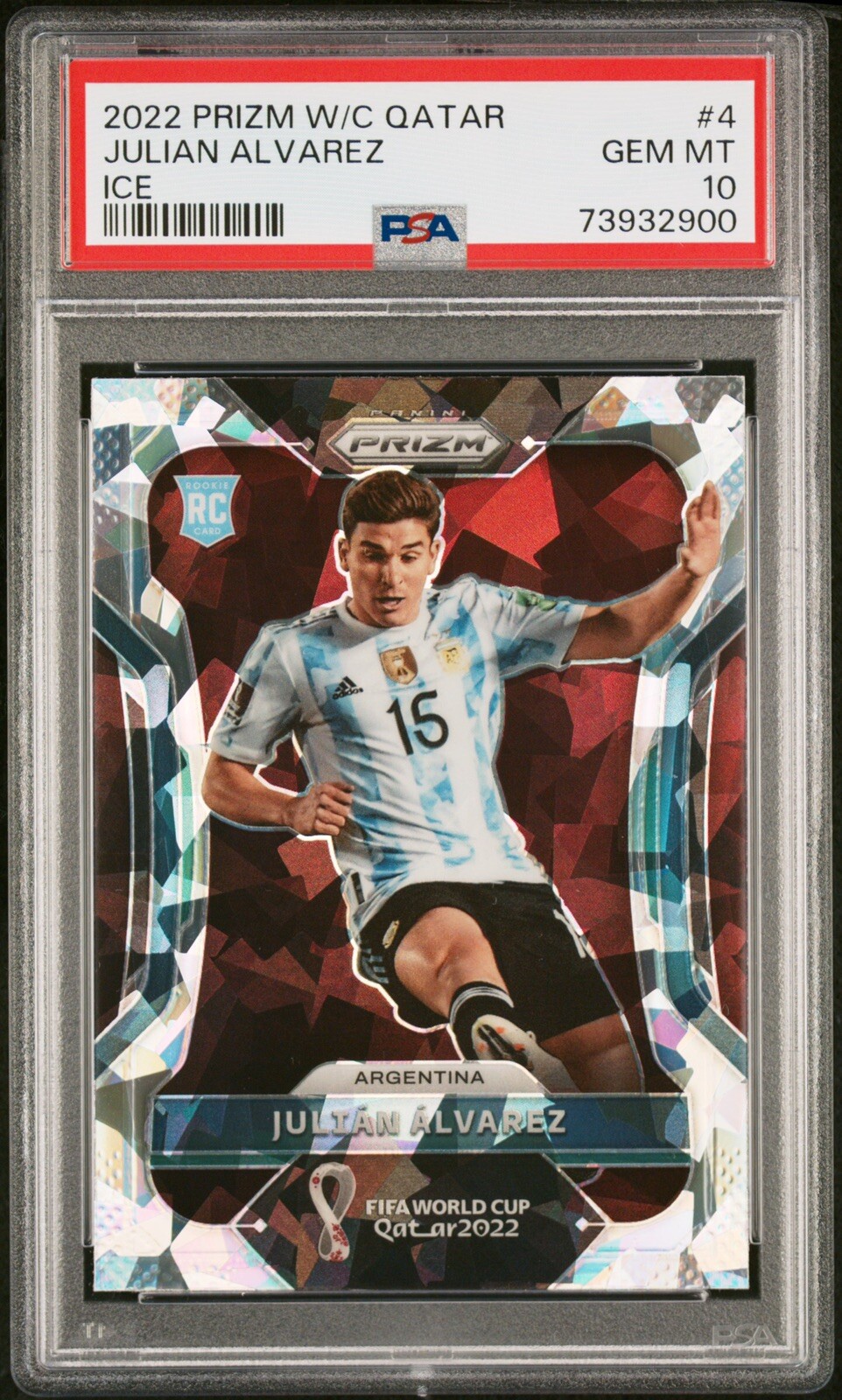 JULIAN ALVAREZ 2022 PANINI PRIZM WORLD CUP ICE #4 ROOKIE RC PSA 10