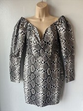 Women’s Pretty Little Thing New Tags 10 Black Grey Snake Off Shoulder Dress 
