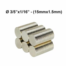 15mmx1.5mm Strong Neodymium Disc Magnets 3/5"x1/16" Fridge Magnet N50