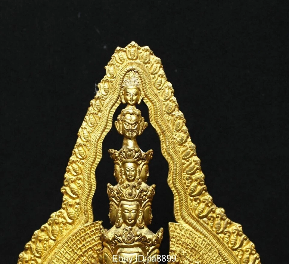 11.6" Old Chinese Tibet Bronze Gild 1000 Arms Avalokiteshvara of Goddess Statue - Image 3 of 4