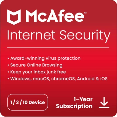 McAfee Internet Security 2026 1, 3, 10 Dispositivo 1 o 2 Anni Antivirus Rinnovo Auto