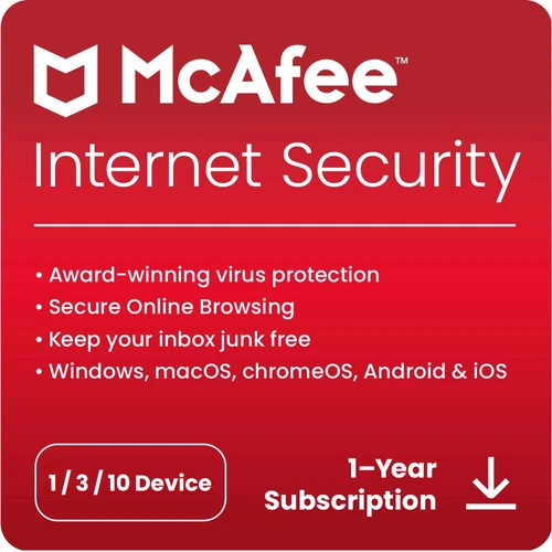 McAfee Internet Security 2025 1, 3, 10 Device 1 or 2 Year Auto-Renewal - Digital