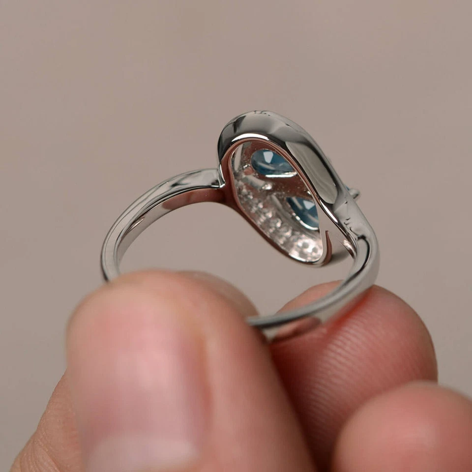 Blue Topaz and moissanite Wedding rings Solid Silver ring, promise gift ring - Image 3 of 3