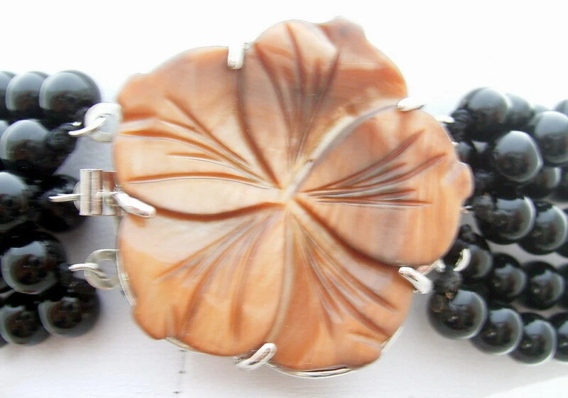 Collar llamativo flor cristal ónix ágata perlas negras de agua dulce 22" Foto 4 de 4