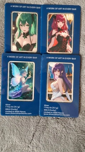 1 oz Silver Art Bar Set of 4 Very Nice Colorized bars