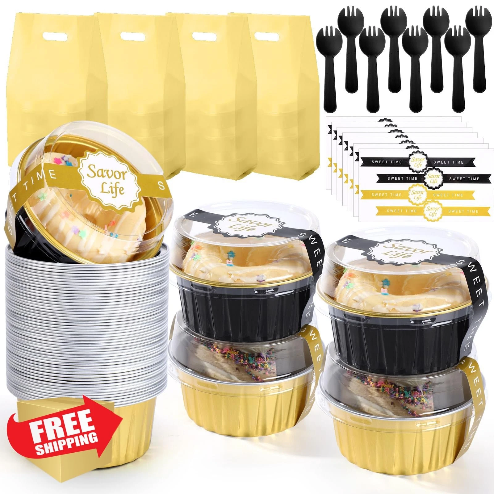 Acellegic 424pc Black Gold Mini Cake Pans Lids Spoons