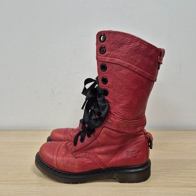 Dr. Martens Aimilita rot Leder halbhohe 12 Löcher Stiefel Blumenmuster gefüttert Größe UK 6
