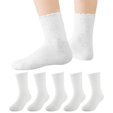 Girls Ruffle Socks, 5 Pairs White Frilly Ruffled School 10-12 Years White-love