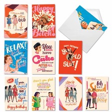 Nobleworks - 10 Funny Birthday Cards Assortment - Retro Notecard Set Bulk Boxed