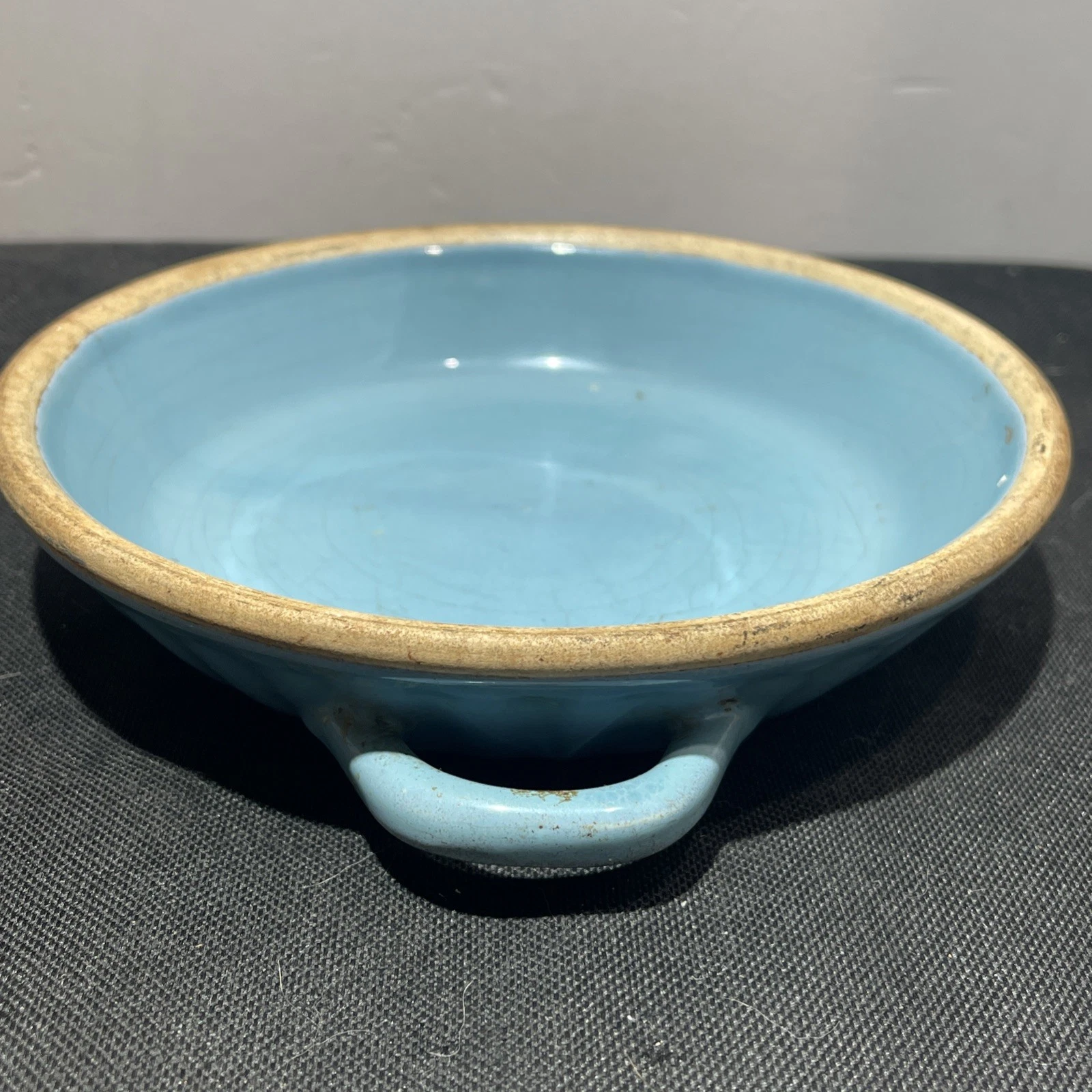 Vtg Roseville Pottery Stoneware Pie Dish Pan Handles Powder Blue 8” X 1.5” Read