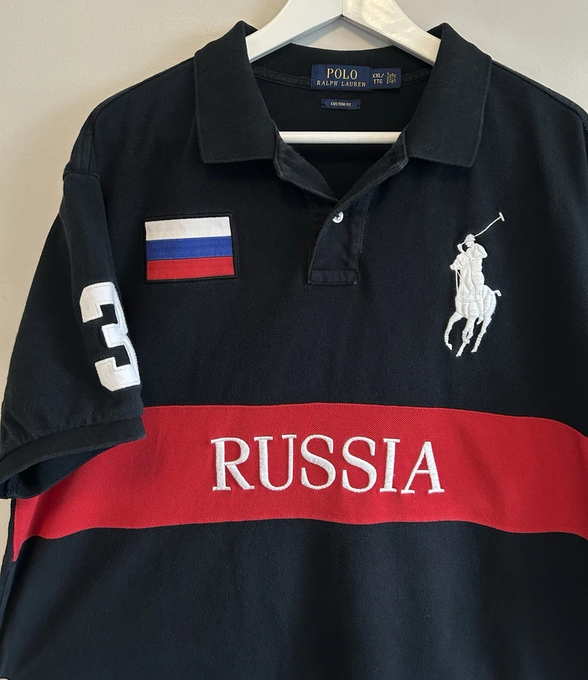 Polo Ralph Lauren Russia Big Pony Polo Shirt Collar Custom Fit Size XXL #3 Black - Image 4 of 4
