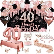 40th Birthday Decorations Women, 49pcs Black Rose Gold Black Happy 40th Birt...