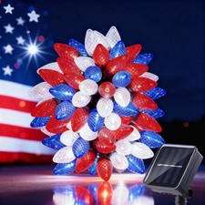 4th Of July Decorations C7 Bulb Solar String Lights Outdoor Waterproof 50 Led Re