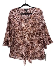 I.N. Studio Womens Tie Front Top Shirt Blouse Tie Dye Splatter Size Large NWT