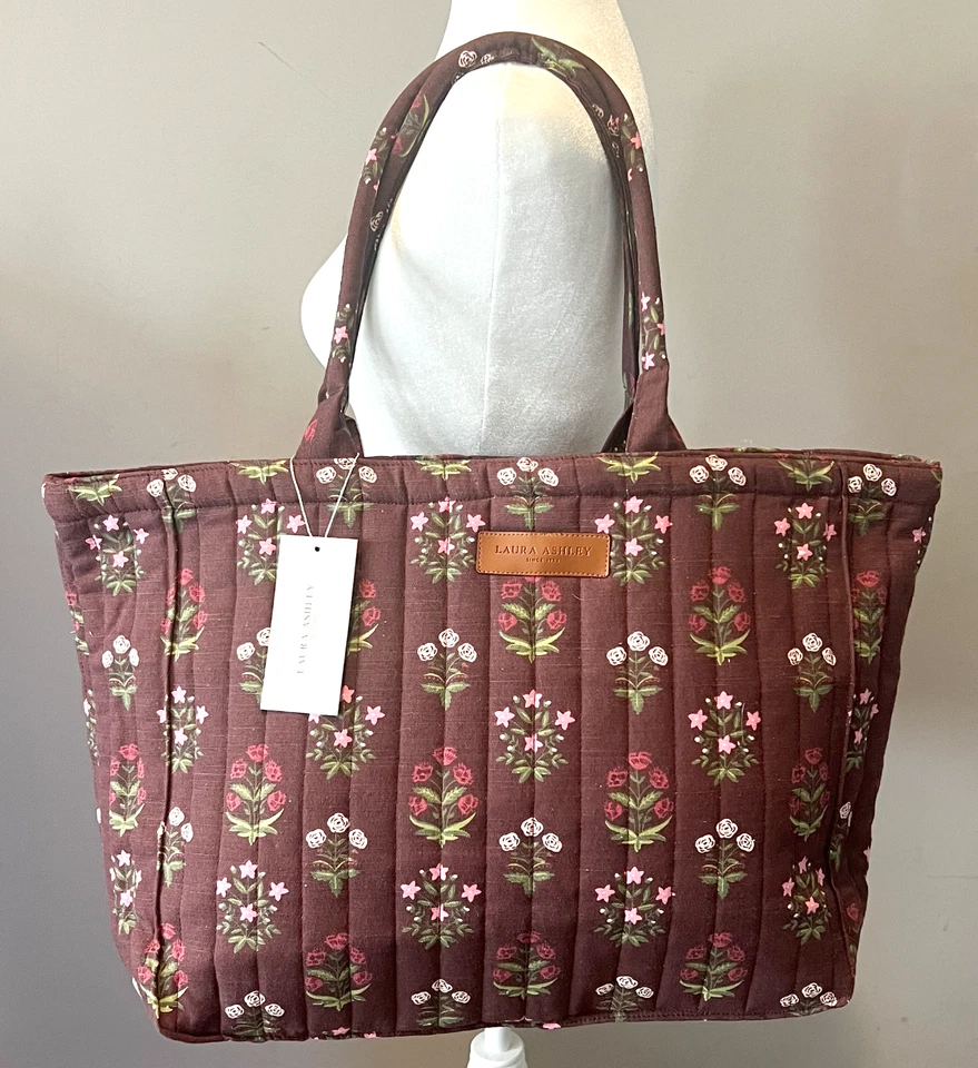 Laura Ashley Cara Burgundy Pink Floral Quilted Tote Bag Cottagecore Boho NWT - Image 3 of 4
