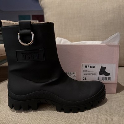 MSGM Black Stivale/Donna Size 8 Waterproof/Polyurethane Leather Lined *Classy*