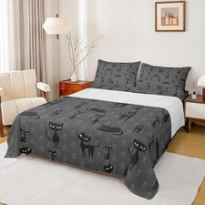 Kids Black Cat Queen Sheet Set Hippie Sugar Skull Sheets Cartoon Kitten Sheet...