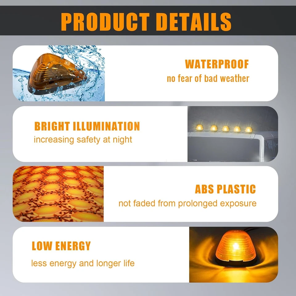 Luces de circulación marcadoras de techo de cabina 5x LED para Ford F250 F350 F450 Super Duty 1999-16 Foto 3 de 4