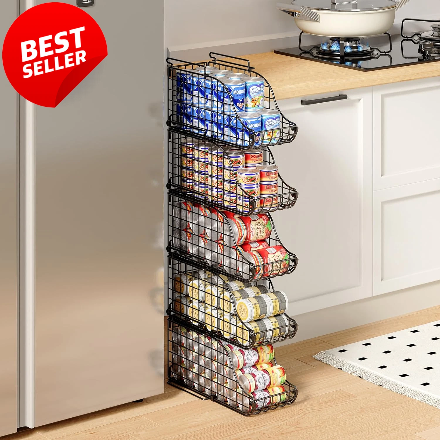 4 Pack Stackable Can Organizer with Handles Foldable Soda Dispenser Black - US