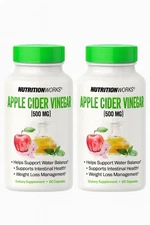 Nutrition Works Apple Cider Vinegar 500mg 2 Bottles (120 Capsules) New!