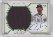 2019 Topps Definitive Collection Base Relic Green 5/25 Justus Sheffield Auto 6fs