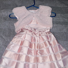 Jonas Michelle Pink Striped Formal Dress w/ Faux Fur Bolero, Girls Size 5 C06387