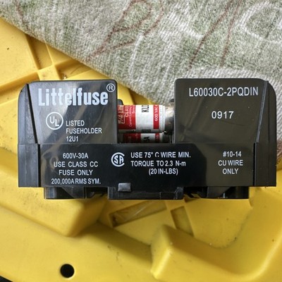 Littelfuse 4-Pole DIN Rail Fuse Holder Black 600V 30A for Industrial Panels