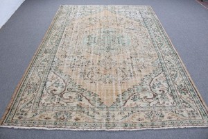 Vintage Turkish Rug 6,3x9,1 ft (191x276 cm), Green Wool Rug